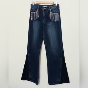 blue b collection Embellished Blue Jeans* Womens Size M Flare Zip Up Pockets NEW